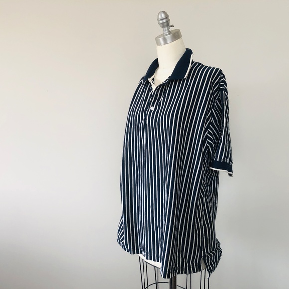 Large Mens Blue White Striped Cotton Short Sleeve BFC Pullover - Picture 9 of 9